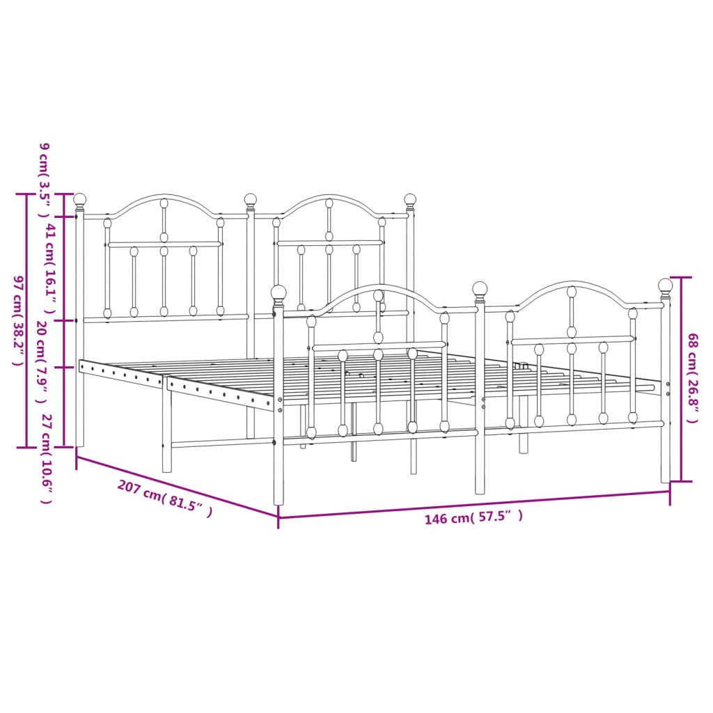 vidaXL Bettgestell mit Kopf- und Fußteil Metall Weiß 140x200 cm