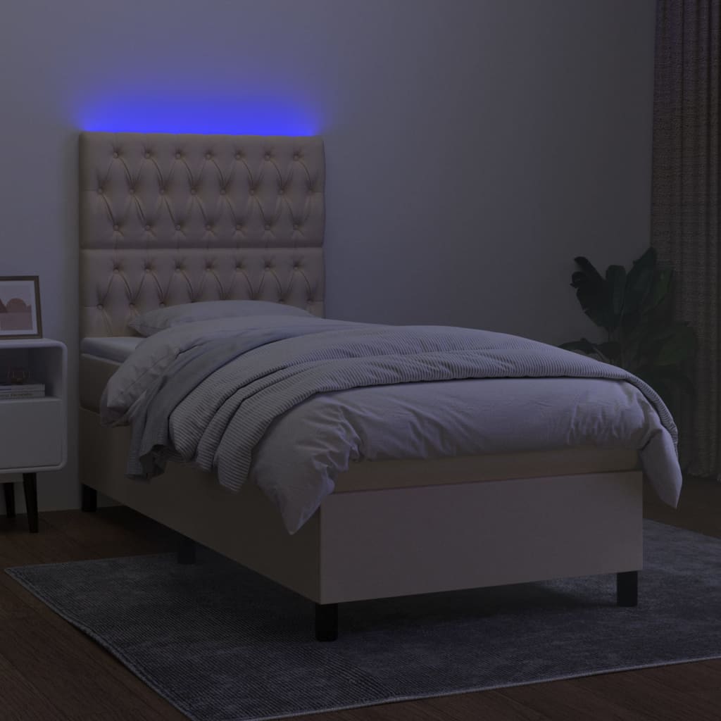 vidaXL Boxspringbett mit Matratze & LED Creme 100x200 cm Stoff