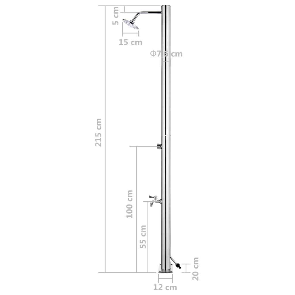 vidaXL Gartendusche mit Grauer Bodenplatte 220 cm Edelstahl