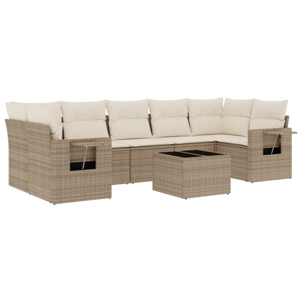 vidaXL 8-tlg. Garten-Sofagarnitur mit Kissen Beige Poly Rattan