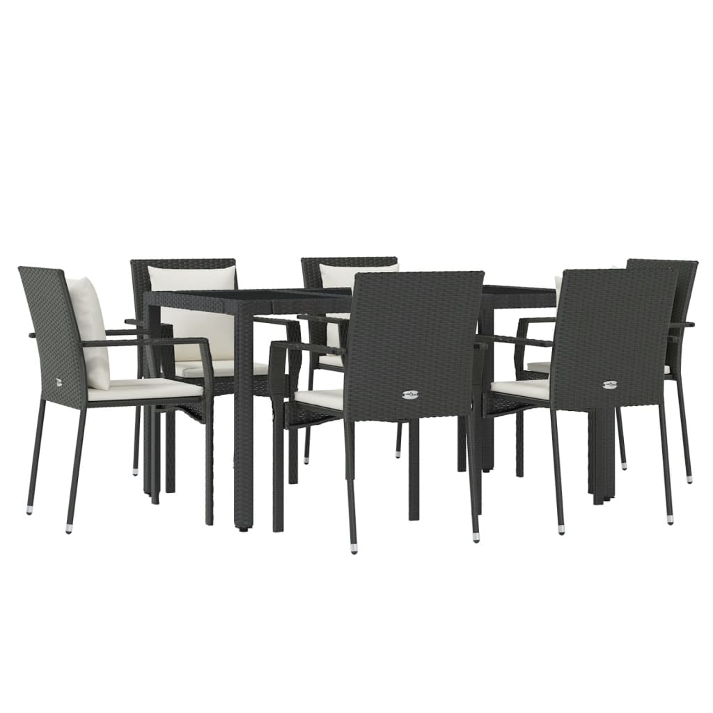 vidaXL 7-tlg. Garten-Essgruppe mit Kissen Schwarz Poly Rattan