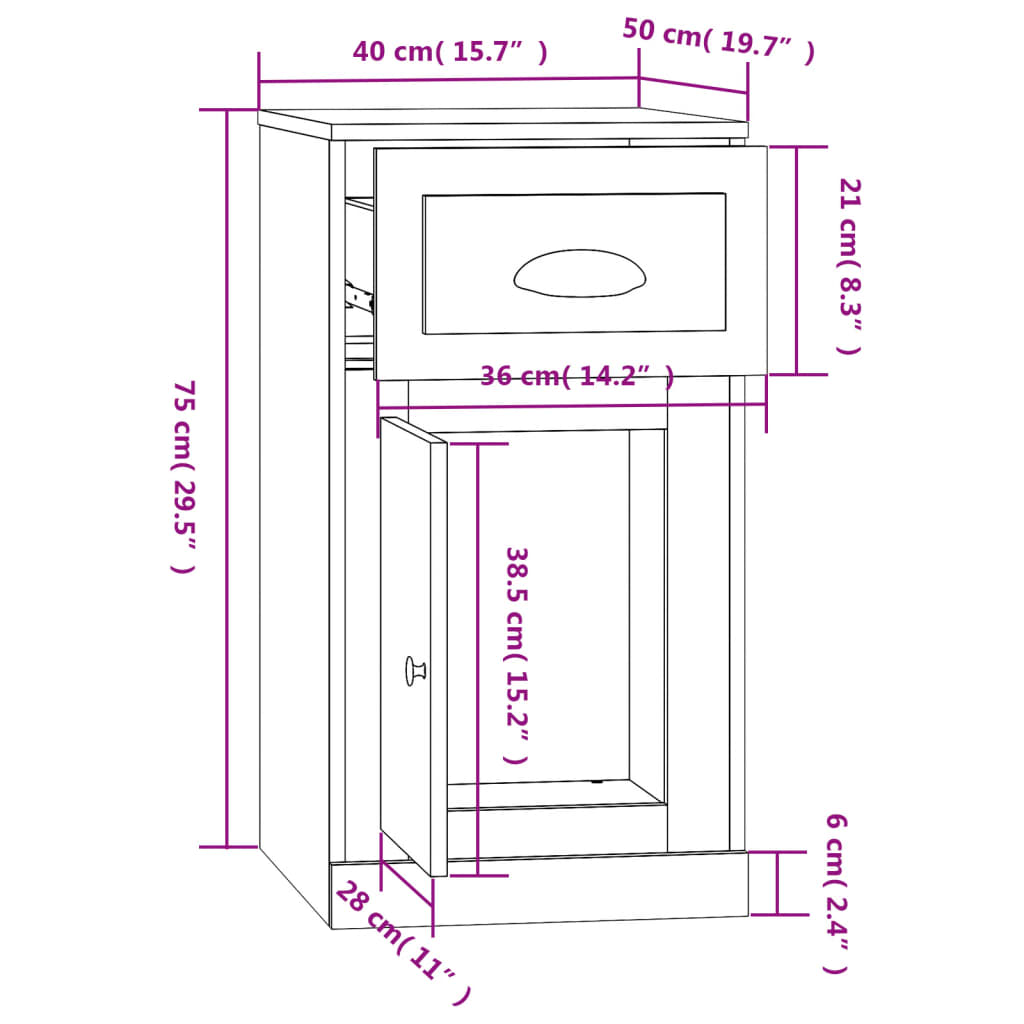 vidaXL Beistellschrank mit Schublade Hochglanz-Weiß 40x50x75 cm