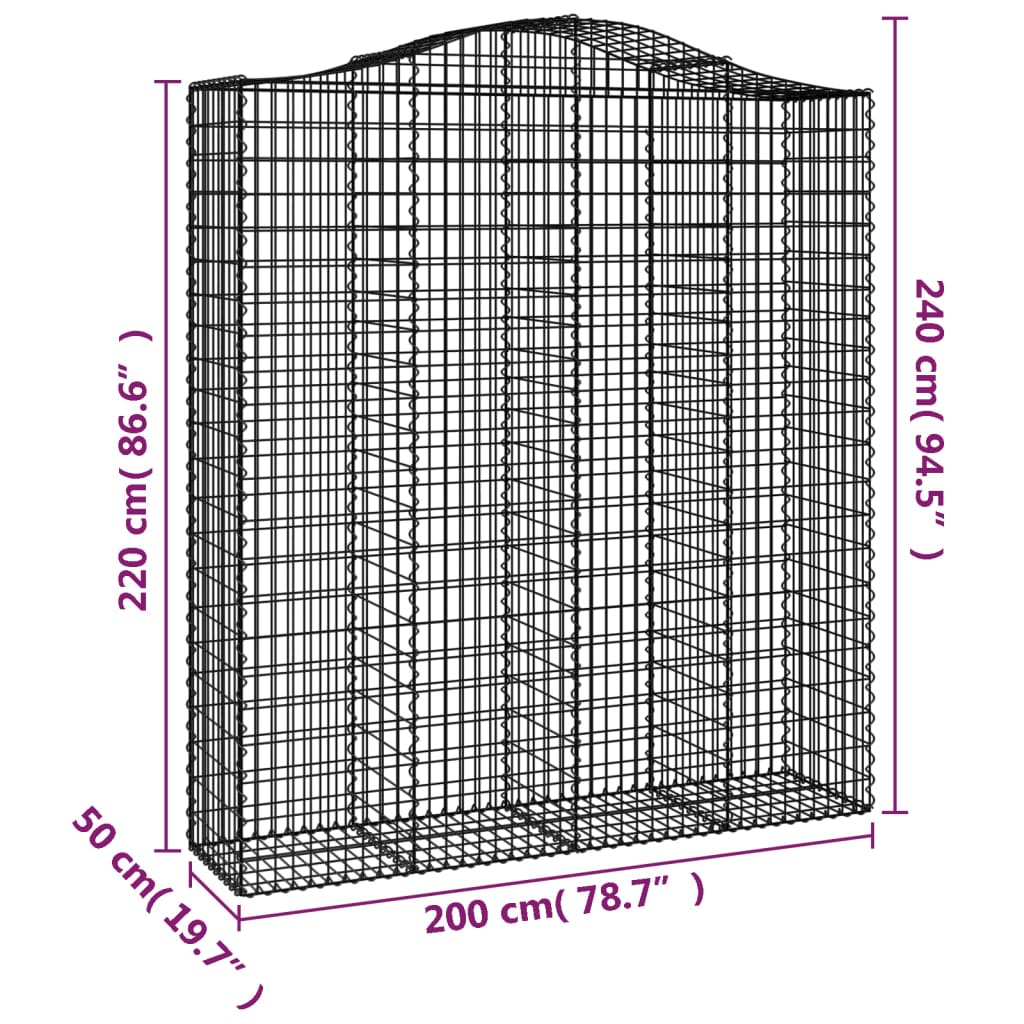 vidaXL Gabionen mit Hochbogen 12Stk. 200x50x220/240cm Verzinktes Eisen