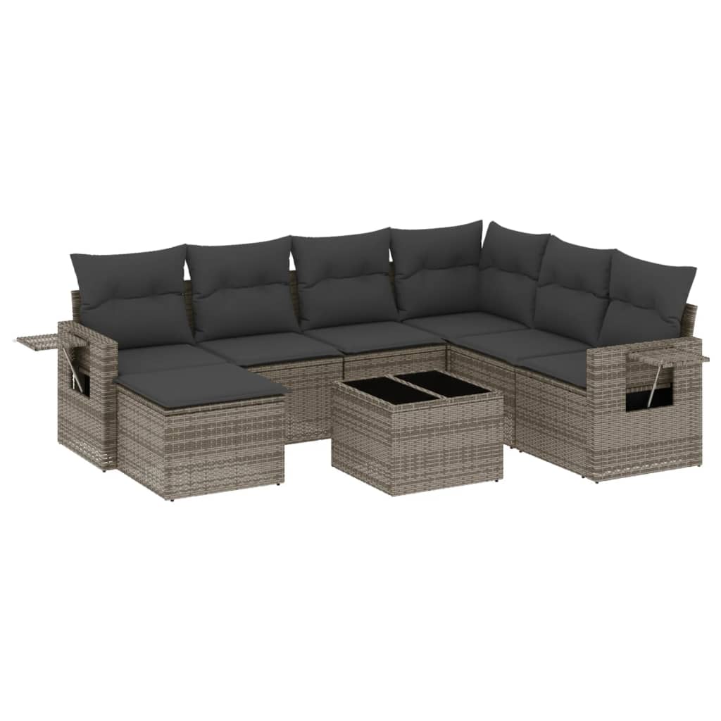 vidaXL 8-tlg. Garten-Sofagarnitur mit Kissen Grau Poly Rattan