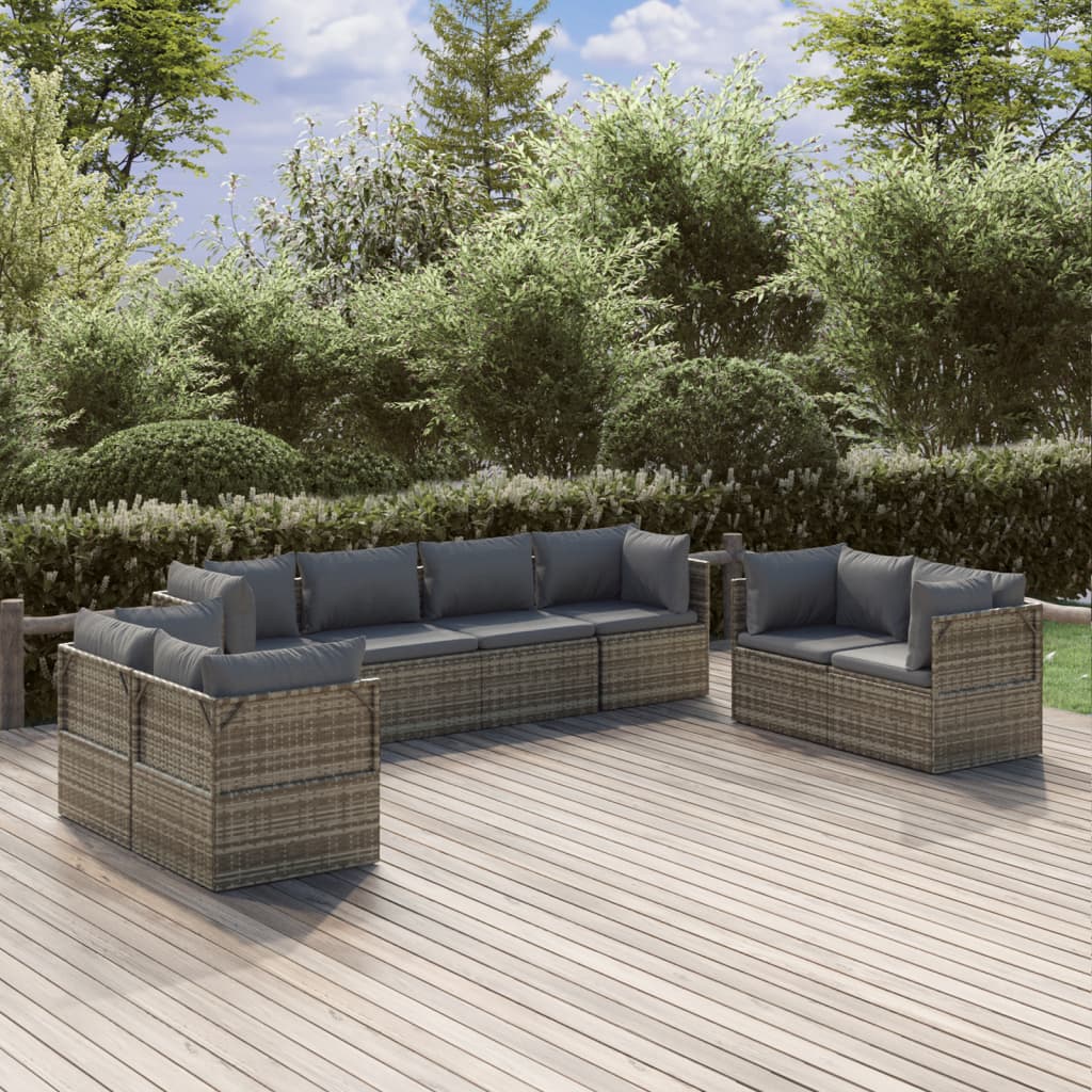 vidaXL 8-tlg. Garten-Lounge-Set mit Kissen Grau Poly Rattan