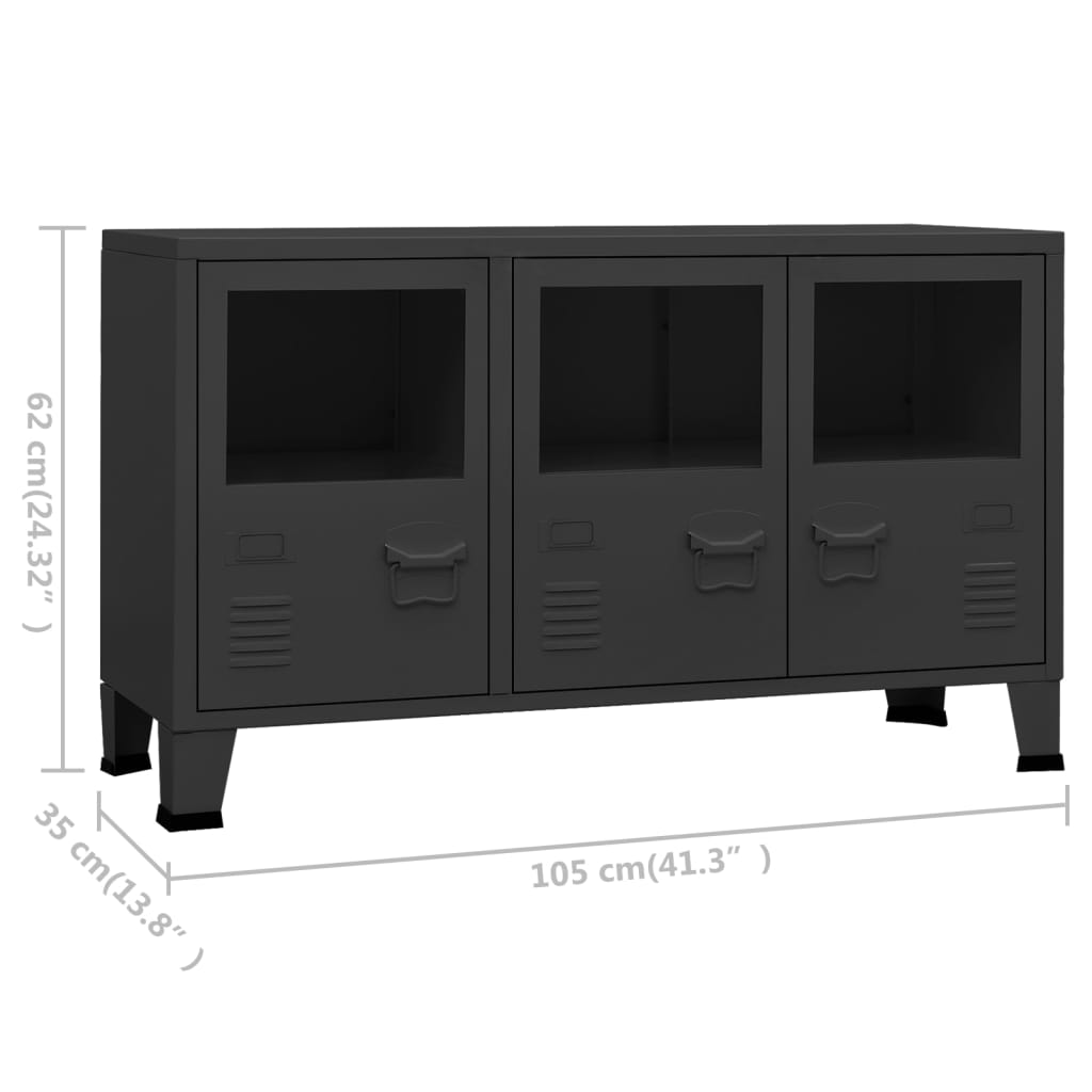 vidaXL Industrial Sideboard Schwarz 105x35x62 cm Metall und Glas