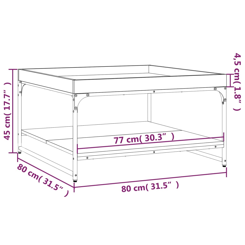 vidaXL Couchtisch Grau Sonoma 80x80x45 cm Holzwerkstoff und Eisen