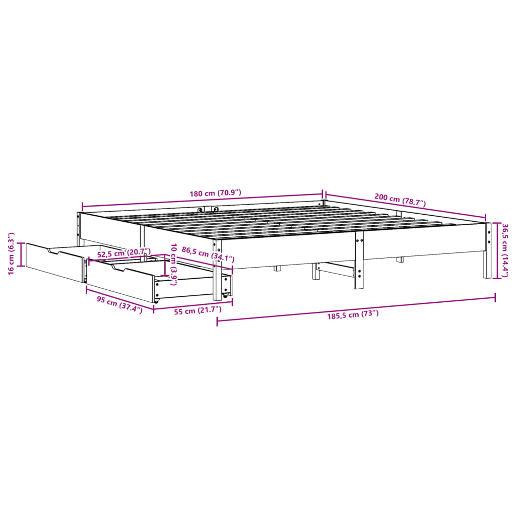 vidaXL Massivholzbett ohne Matratze Weiß 180x200 cm Kiefernholz