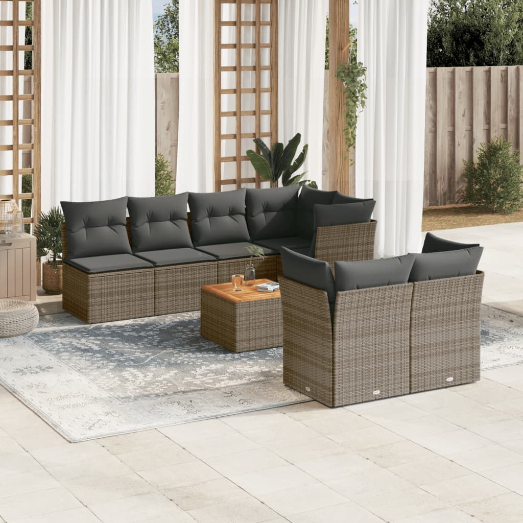 vidaXL 8-tlg. Garten-Sofagarnitur mit Kissen Grau Poly Rattan