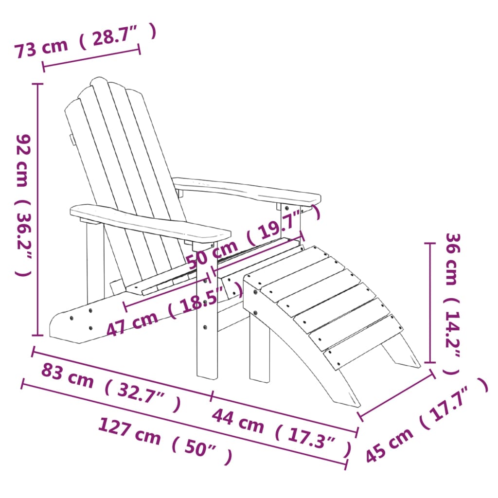 vidaXL Adirondack-Gartenstühle mit Hocker & Tisch HDPE Weiß