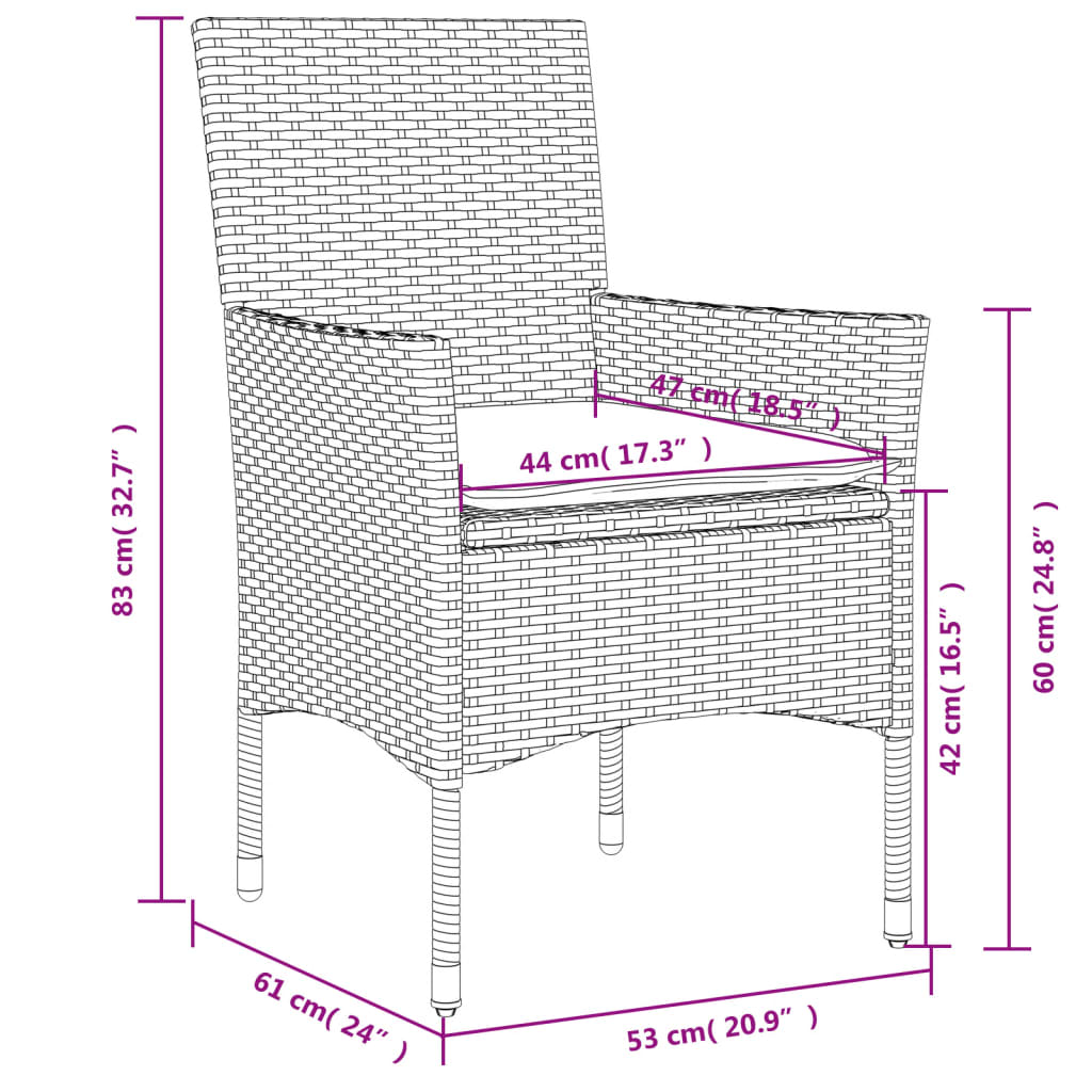 vidaXL 3-tlg. Garten-Essgruppe mit Kissen Braun Poly Rattan Glas