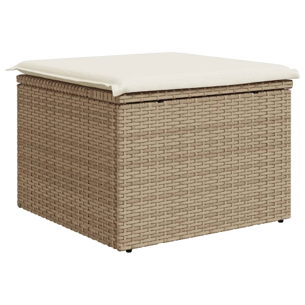 vidaXL Gartenhocker mit Kissen Beige 55x55x37 cm Poly Rattan