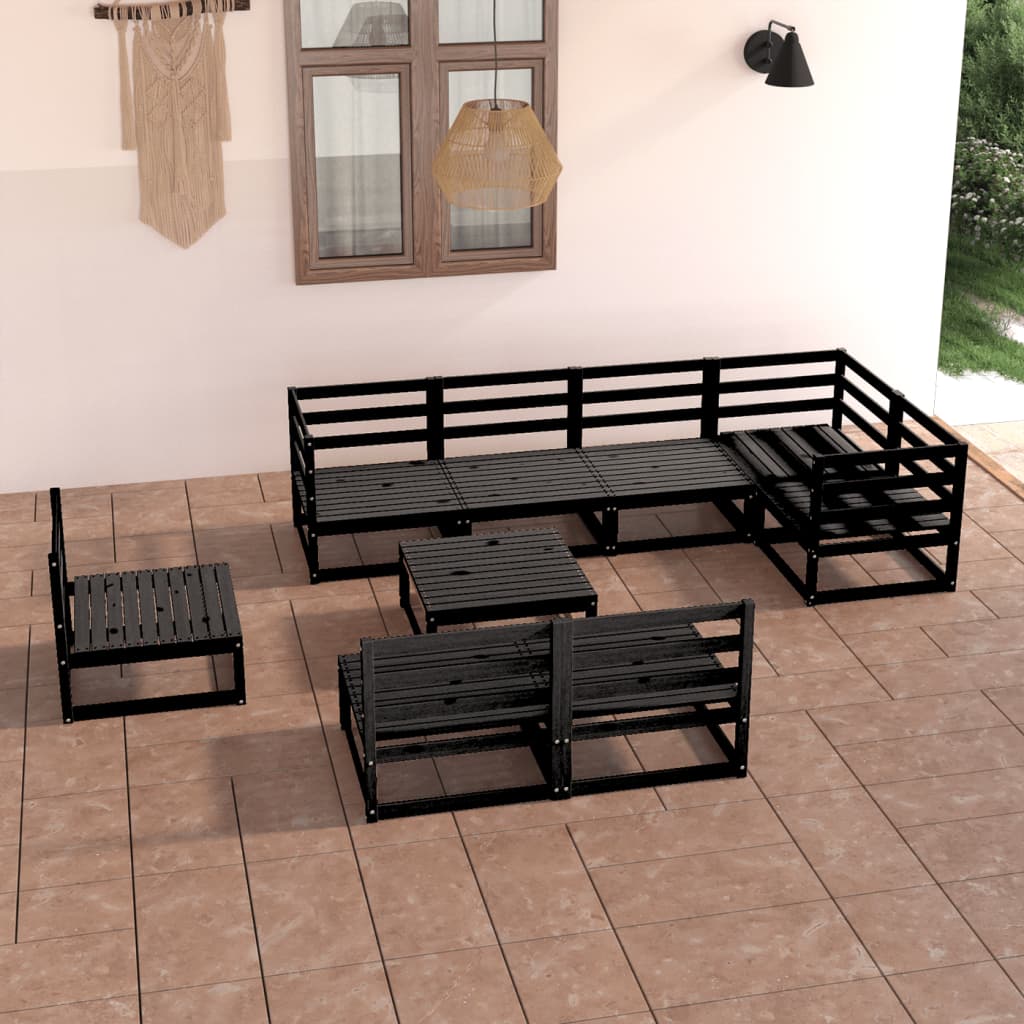 vidaXL 9-tlg. Garten-Lounge-Set Schwarz Massivholz Kiefer