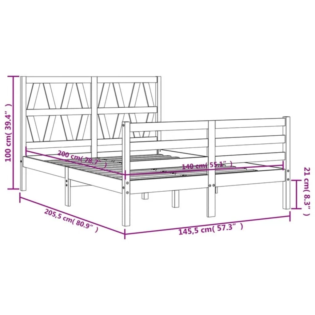 vidaXL Massivholzbett mit Kopfteil Weiß 140x200 cm