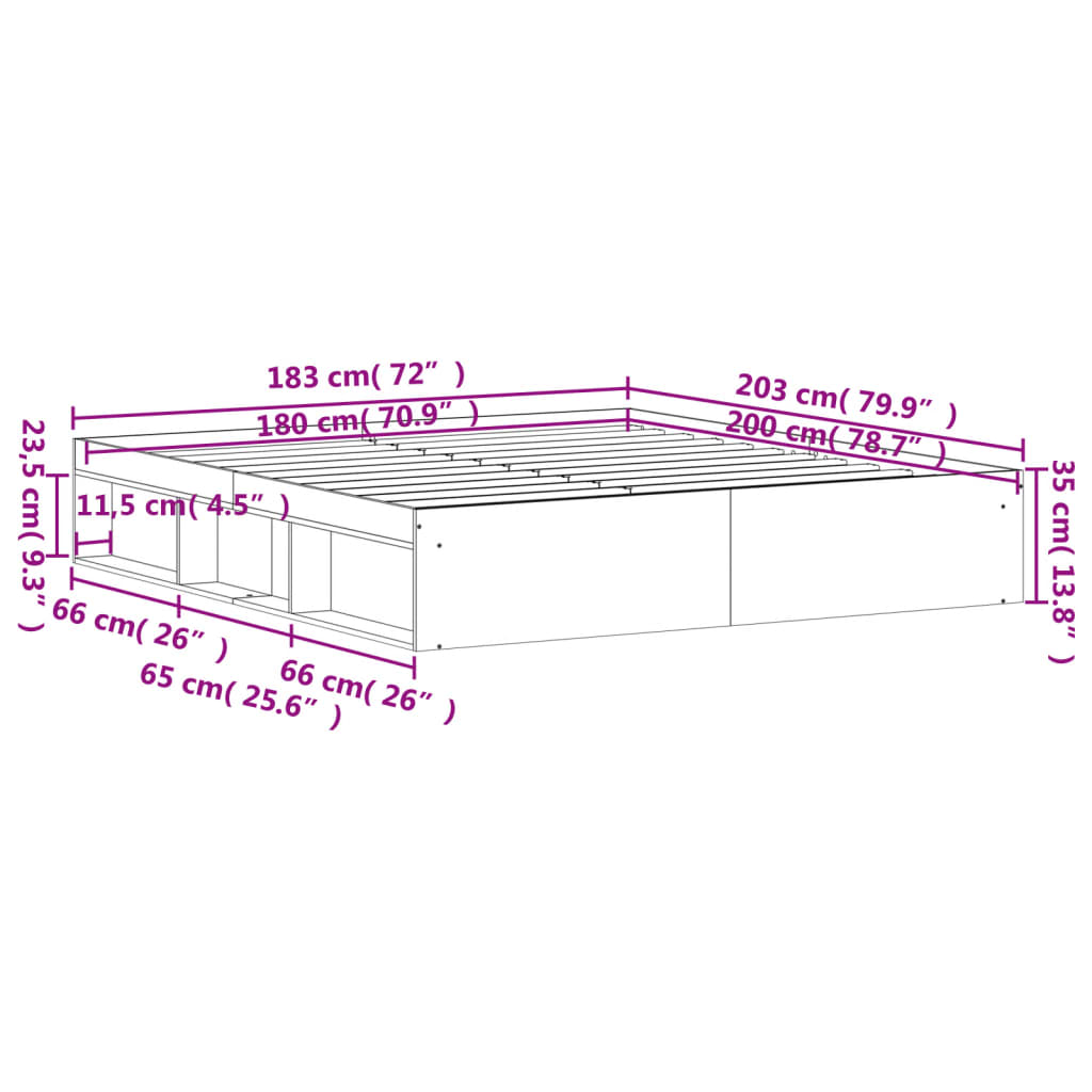 vidaXL Bettgestell Sonoma-Eiche 180x200 cm