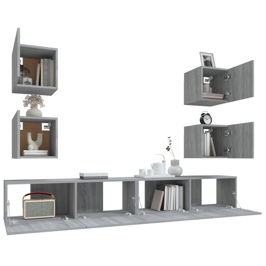 vidaXL 6-tlg. TV-Schrank-Set Grau Sonoma Holzwerkstoff