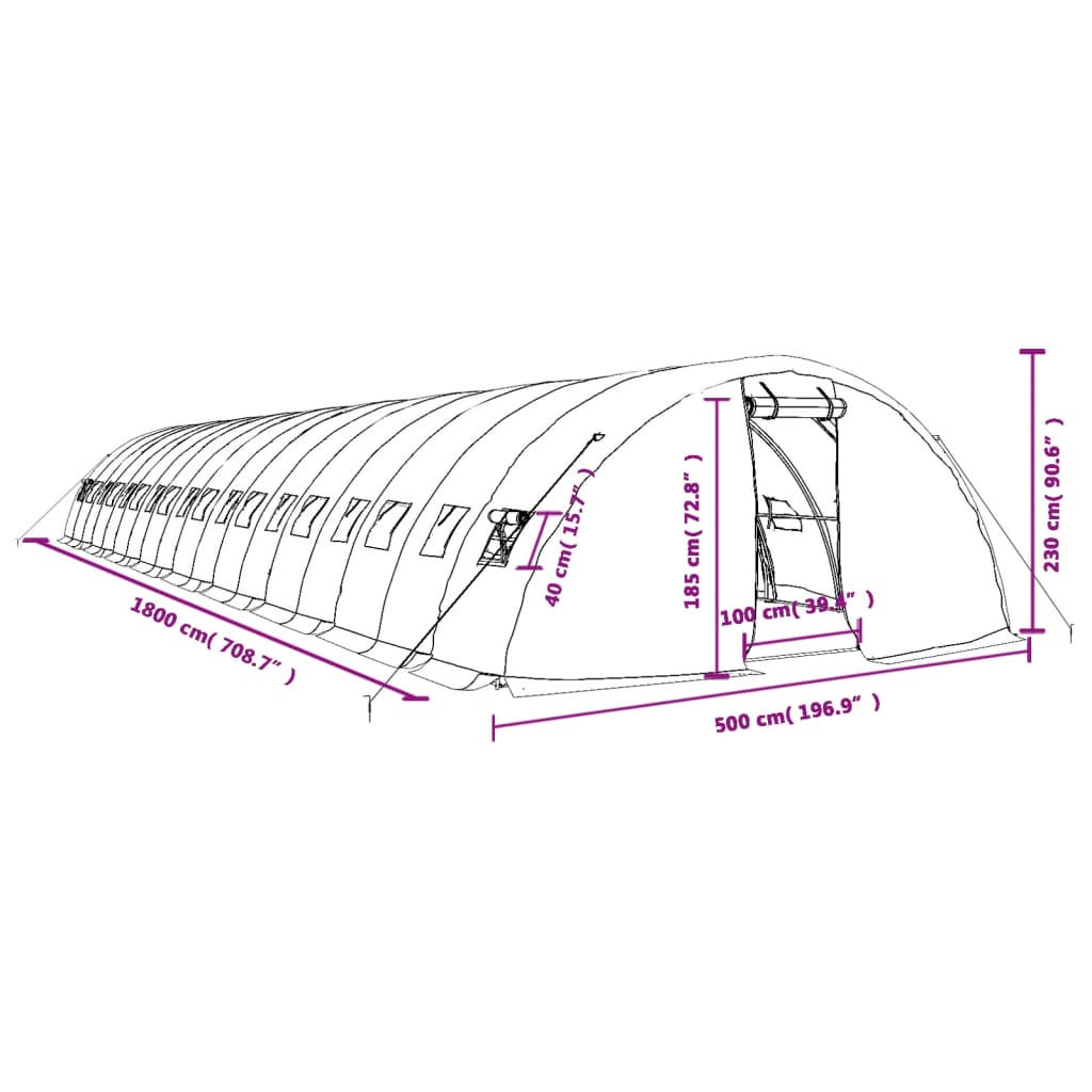 vidaXL Gewächshaus mit Stahlrahmen Grün 90 m² 18x5x2,3 m