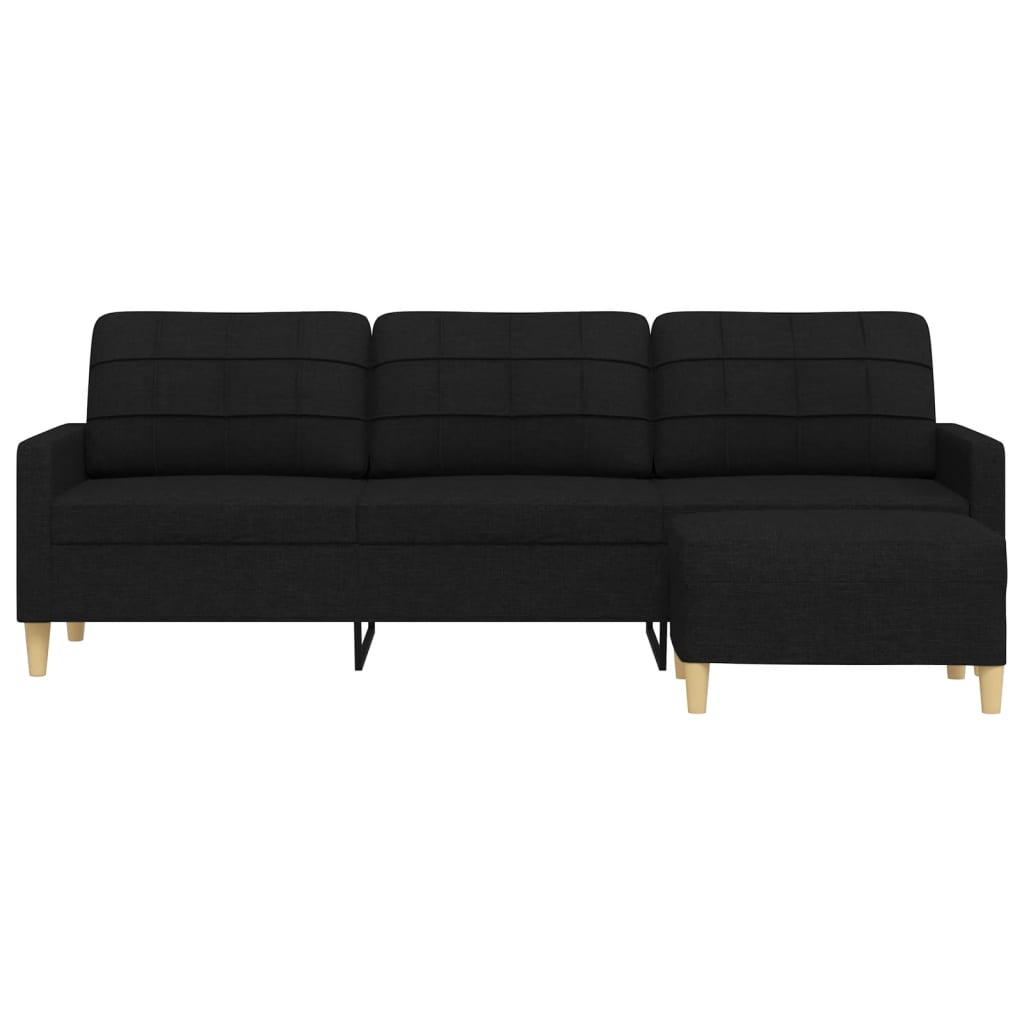 vidaXL 3-Sitzer-Sofa mit Hocker Schwarz 210 cm Stoff