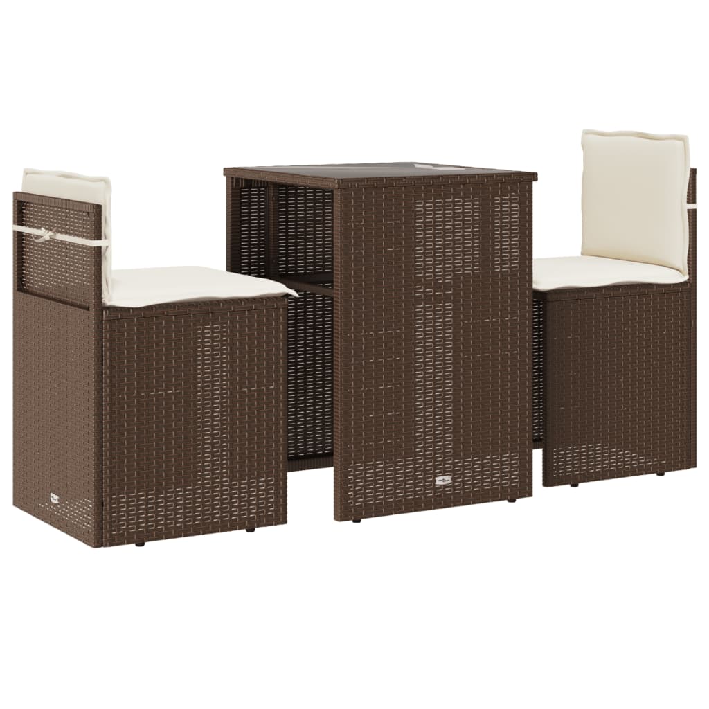 vidaXL 3-tlg. Bistro-Set mit Kissen Braun Poly Rattan