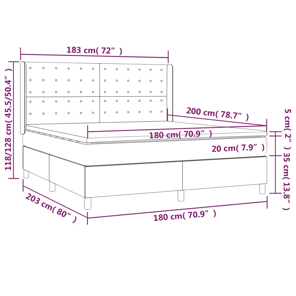 vidaXL Boxspringbett mit Matratze & LED Dunkelgrau 180x200 cm Stoff