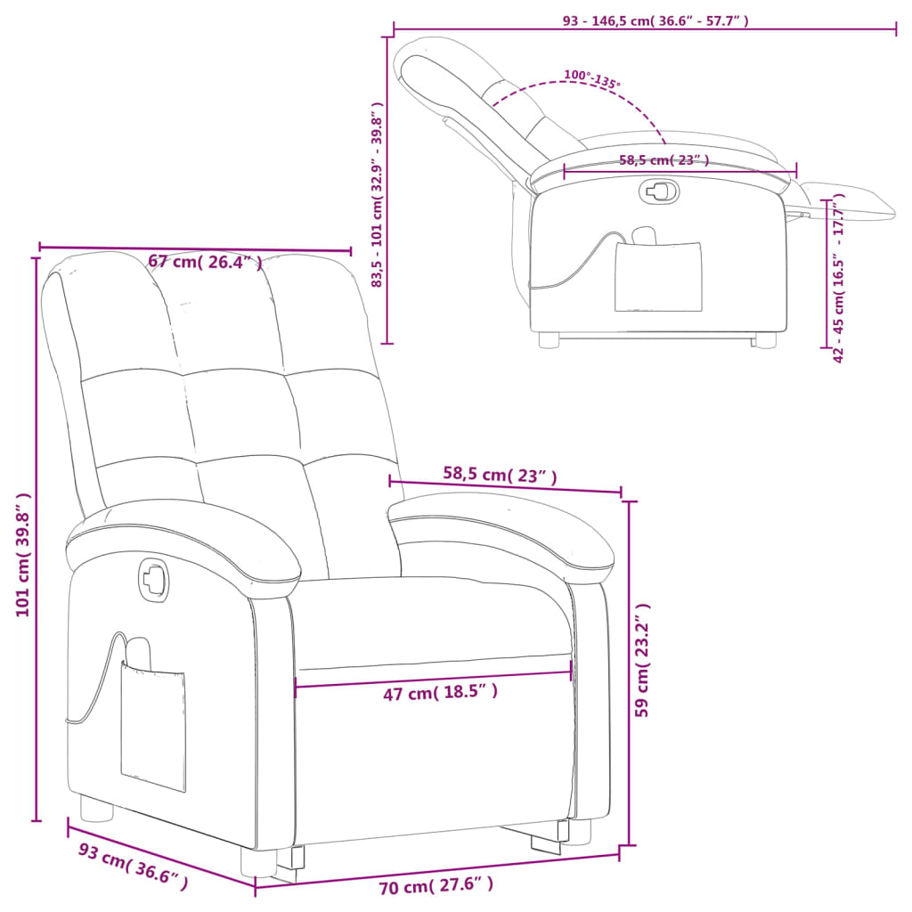 vidaXL Massagesessel mit Aufstehhilfe Braun Stoff