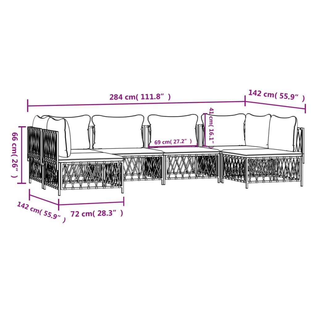 vidaXL 6-tlg. Garten-Lounge-Set mit Kissen Weiß Stahl