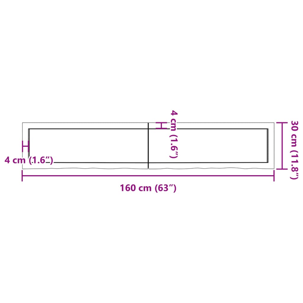 vidaXL Waschtischplatte 160x30x(2-6) cm Massivholz Unbehandelt