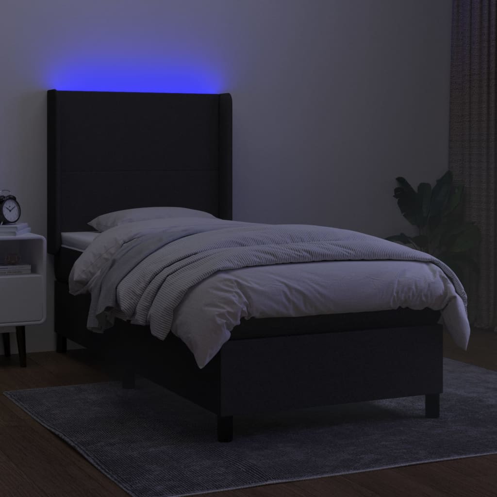 vidaXL Boxspringbett mit Matratze & LED Schwarz 90x190 cm Stoff