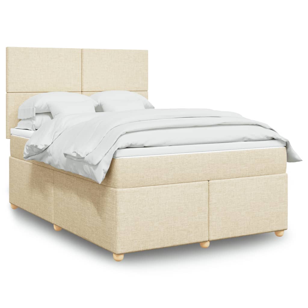 vidaXL Boxspringbett mit Matratze Creme 160x200 cm Stoff