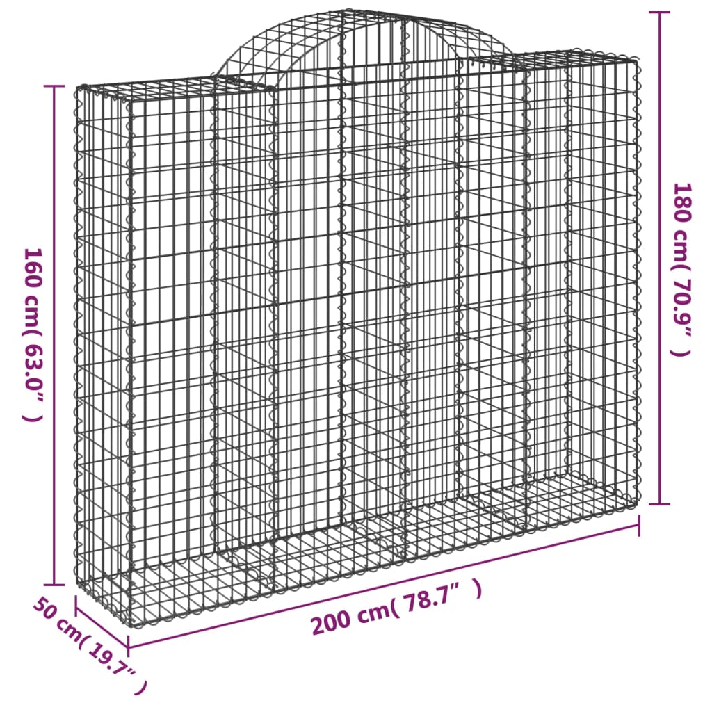 vidaXL Gabionen mit Hochbogen 30Stk. 200x50x160/180cm Verzinktes Eisen