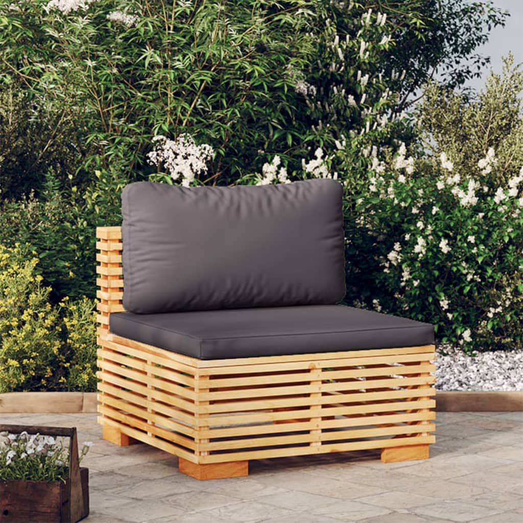 vidaXL Garten-Mittelsofa mit Dunkelgrauen Kissen Massivholz Teak