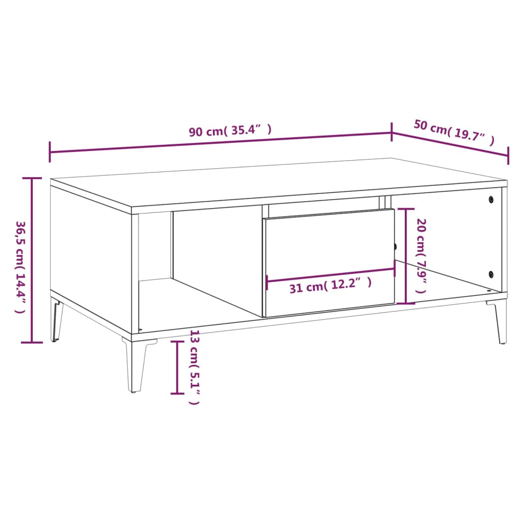 vidaXL Couchtisch Schwarz 90x50x36,5 cm Holzwerkstoff