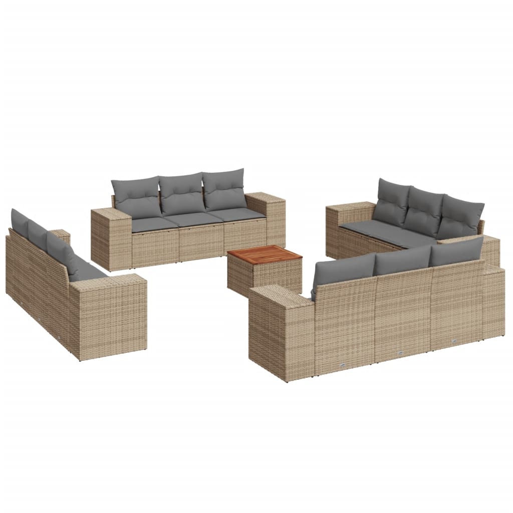 vidaXL 13-tlg. Garten-Sofagarnitur mit Kissen Beige Poly Rattan