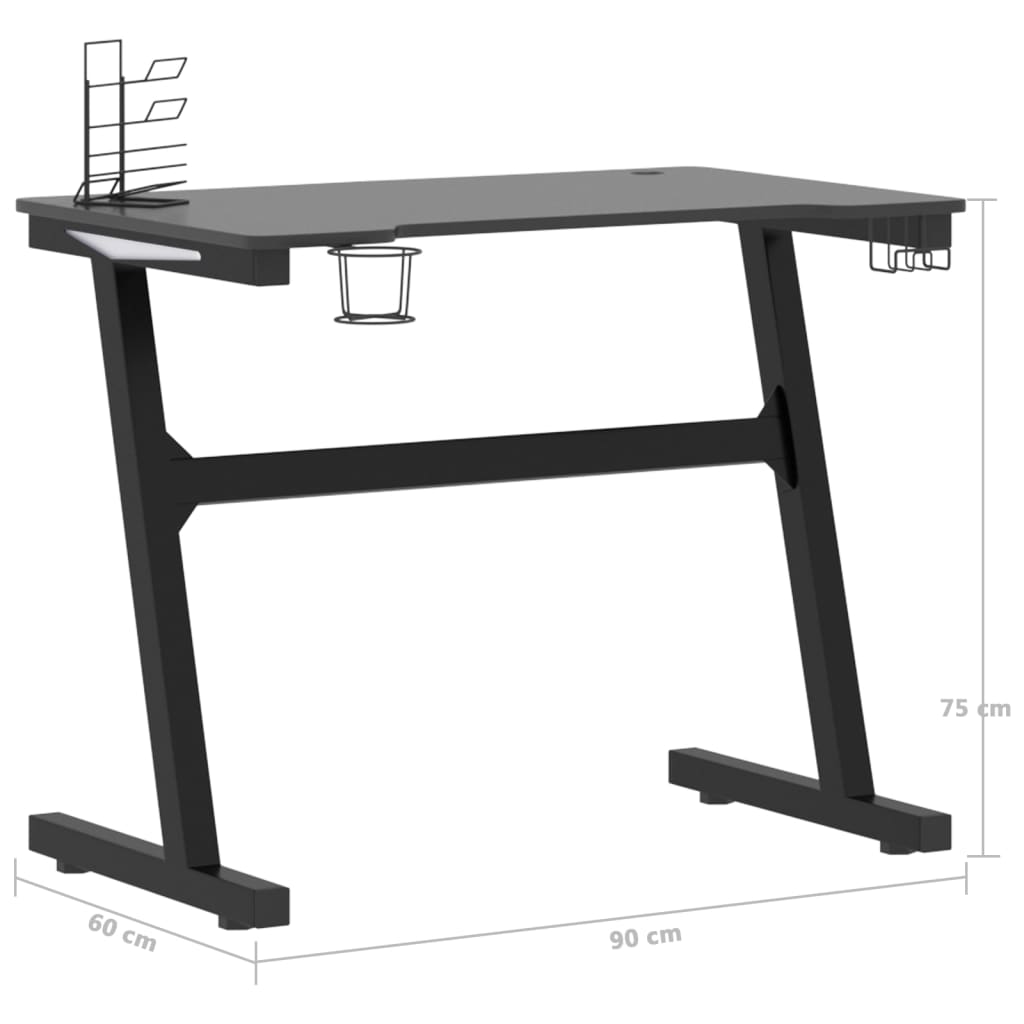 vidaXL Gaming-Schreibtisch mit LED und Z-Gestell Schwarz 90x60x75 cm