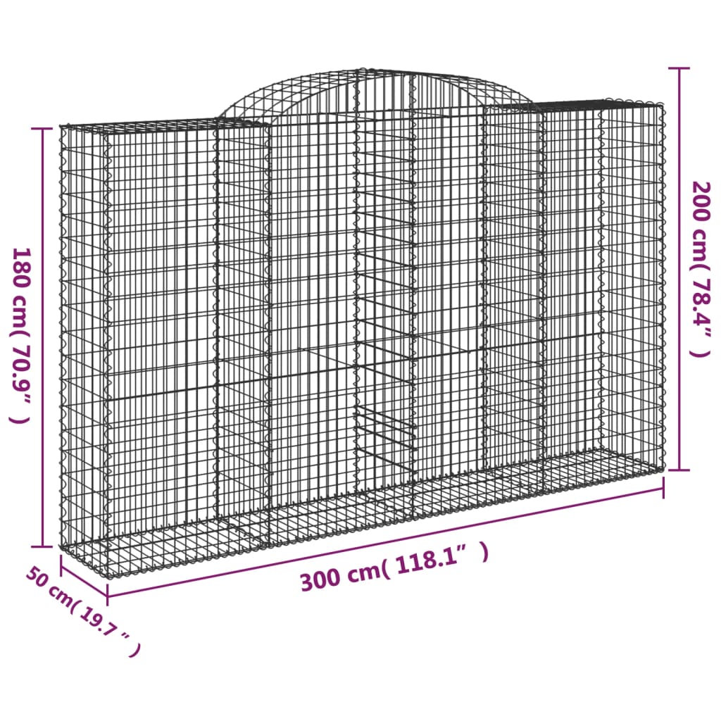 vidaXL Gabionen mit Hochbogen 12 Stk 300x50x180/200cm Verzinktes Eisen