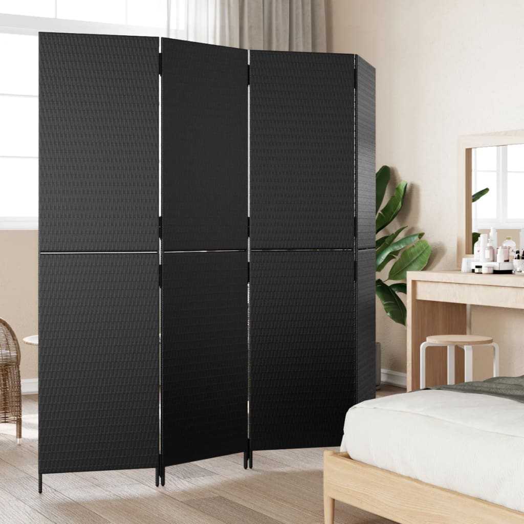 vidaXL Paravent 4-tlg. Schwarz Poly Rattan