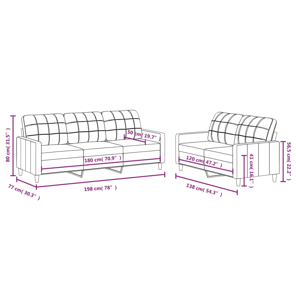 vidaXL 2-tlg. Sofagarnitur mit Kissen Creme Stoff