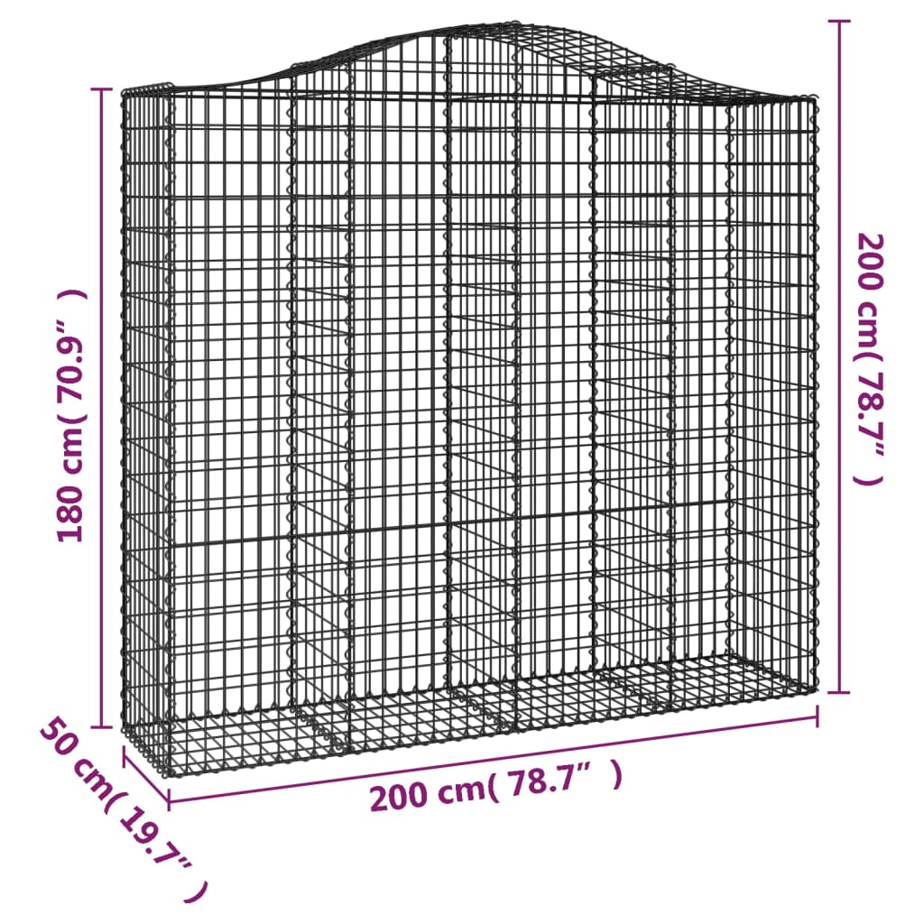 vidaXL Gabionen mit Hochbogen 3 Stk. 200x50x180/200cm Verzinktes Eisen