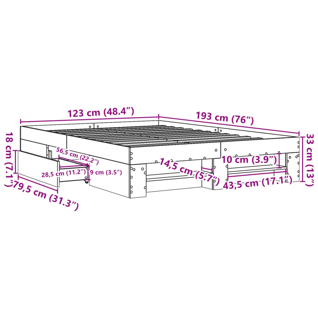 vidaXL Bettgestell ohne Matratze Räuchereiche 120x190 cm Holzwerkstoff