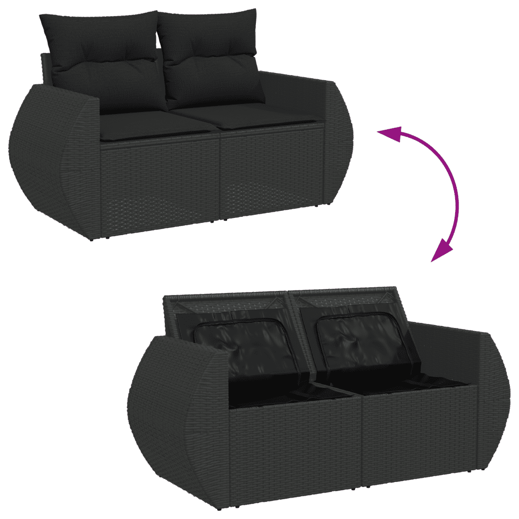 vidaXL 11-tlg. Garten-Sofagarnitur mit Kissen Schwarz Poly Rattan