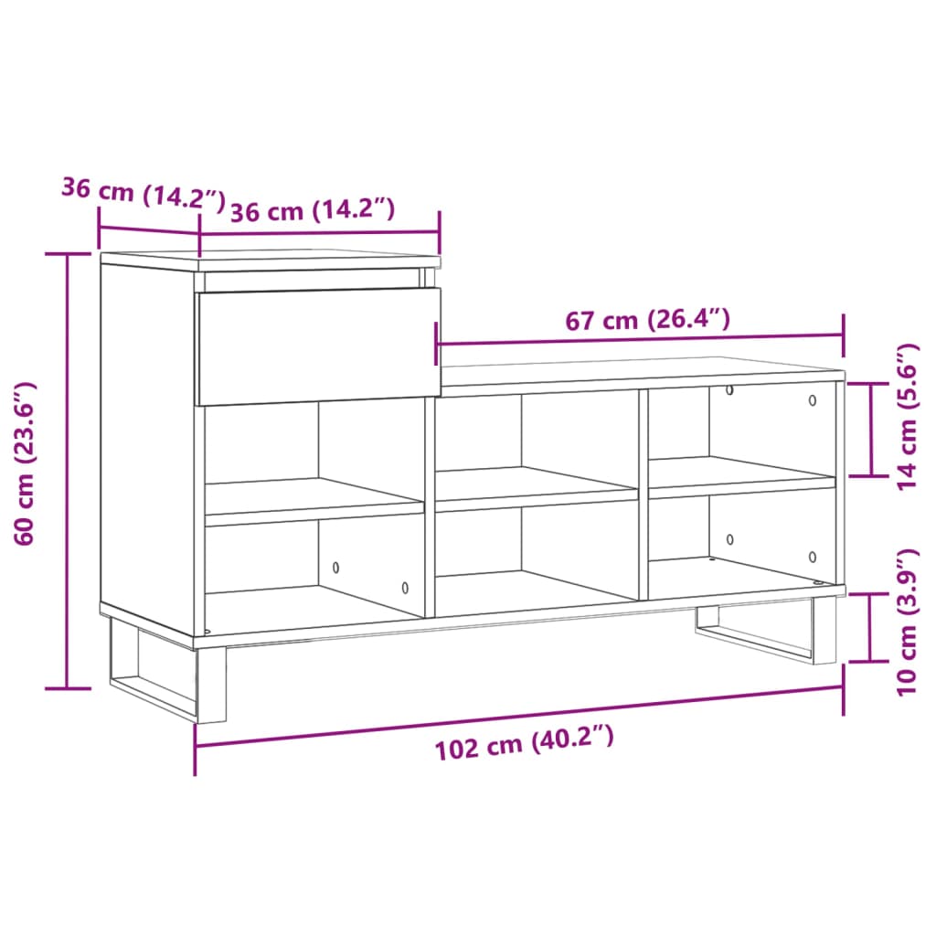 vidaXL Schuhregal Räuchereiche 102x36x60 cm Holzwerkstoff