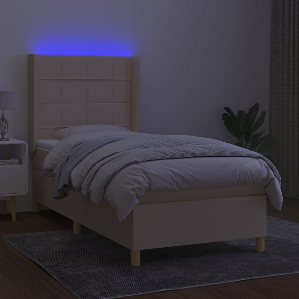 vidaXL Boxspringbett mit Matratze & LED Creme 80x200 cm Stoff