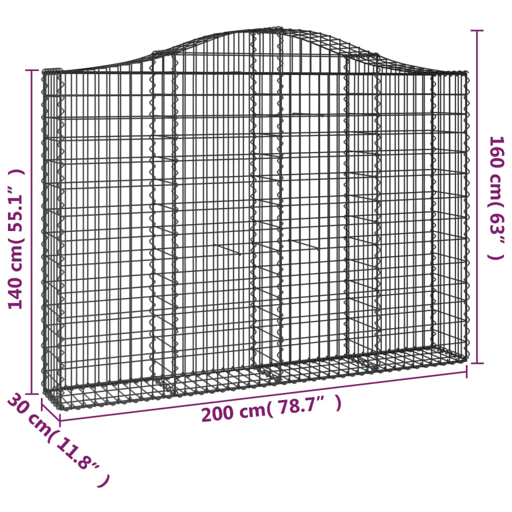 vidaXL Gabionen mit Hochbogen 25Stk. 200x30x140/160cm Verzinktes Eisen