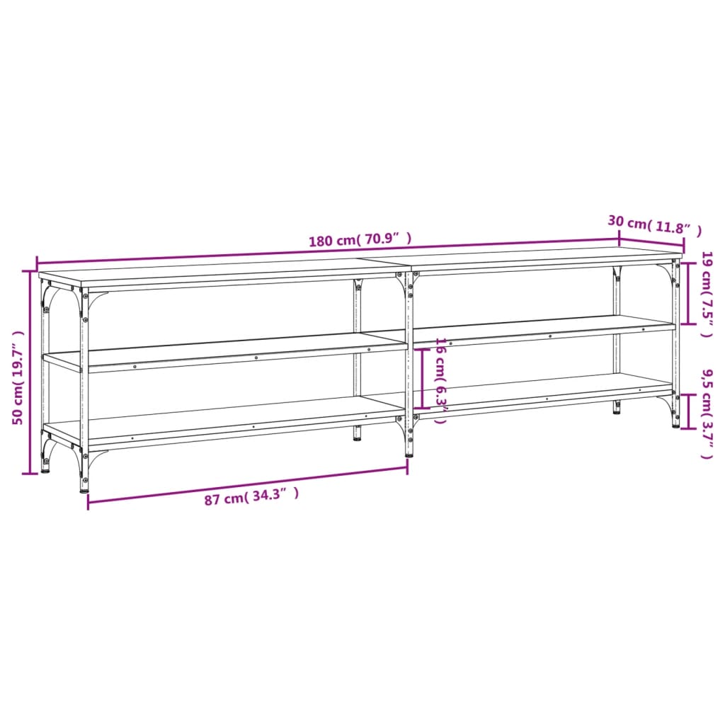 vidaXL TV-Schrank Grau Sonoma 180x30x50 cm Holzwerkstoff und Metall