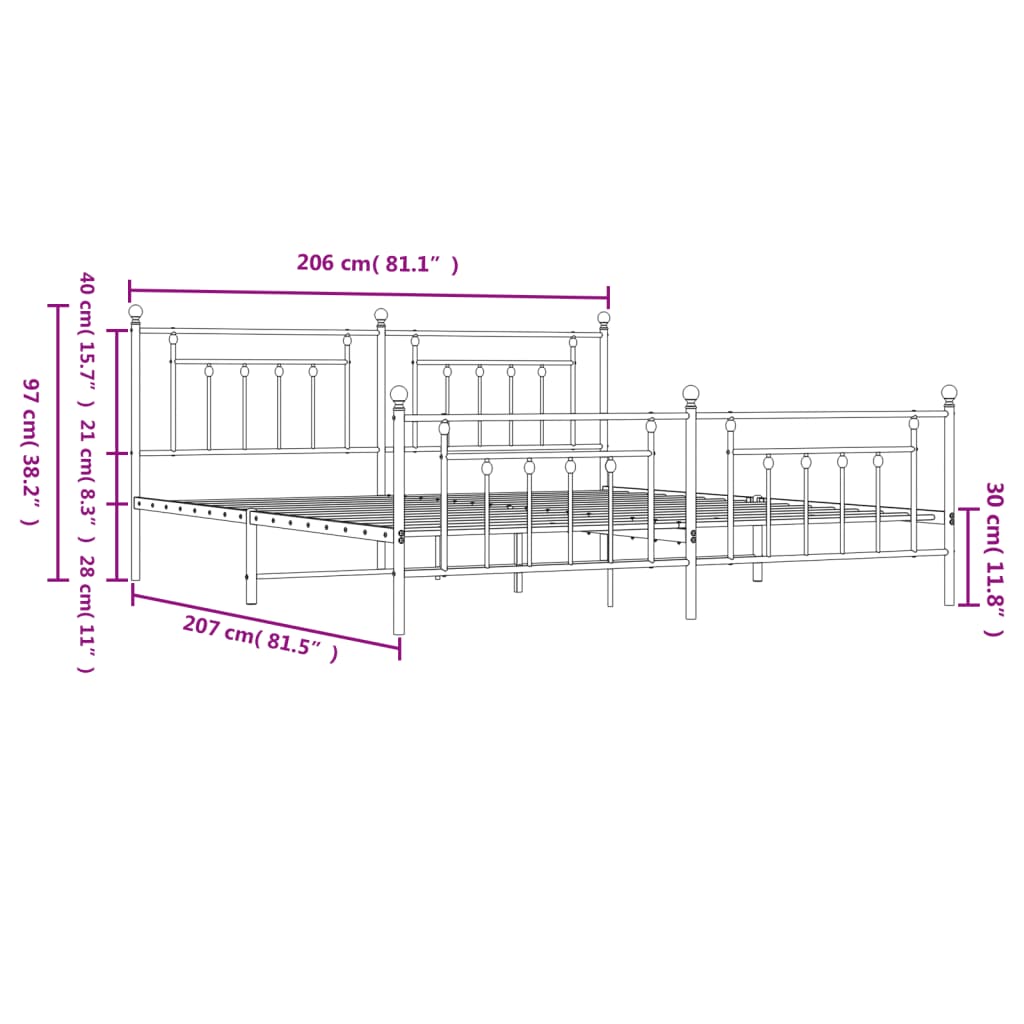 vidaXL Bettgestell mit Kopf- und Fußteil Metall Weiß 200x200 cm