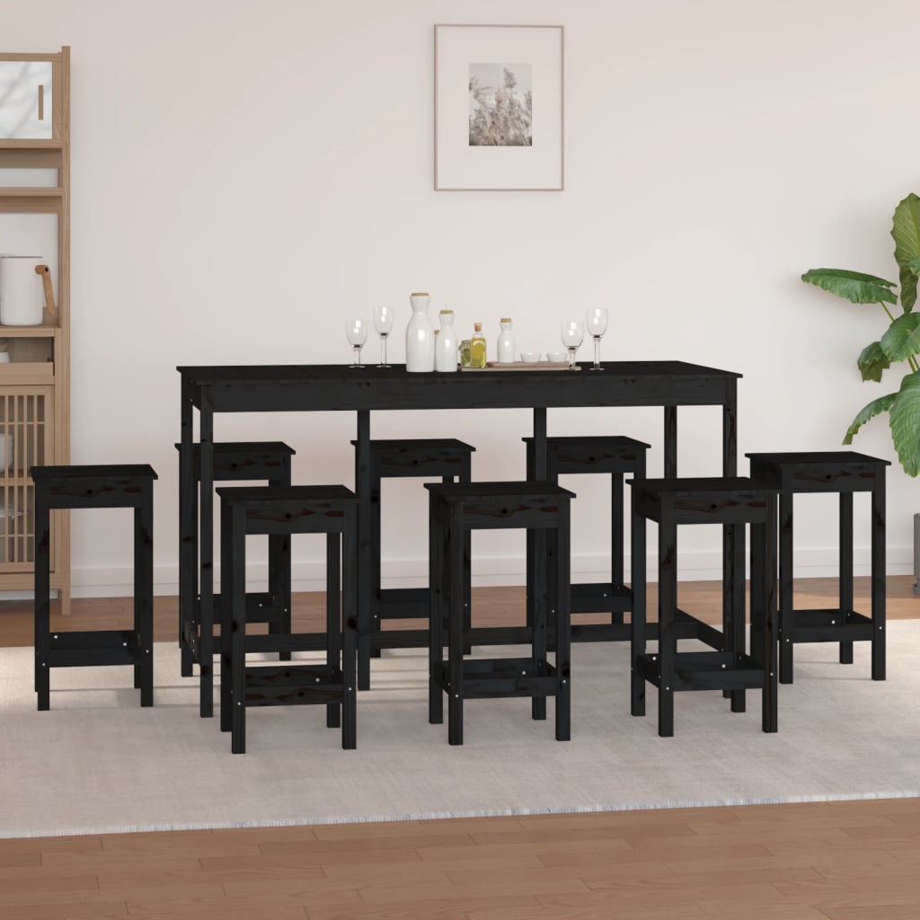 vidaXL 9-tlg. Bar-Set Schwarz Massivholz Kiefer