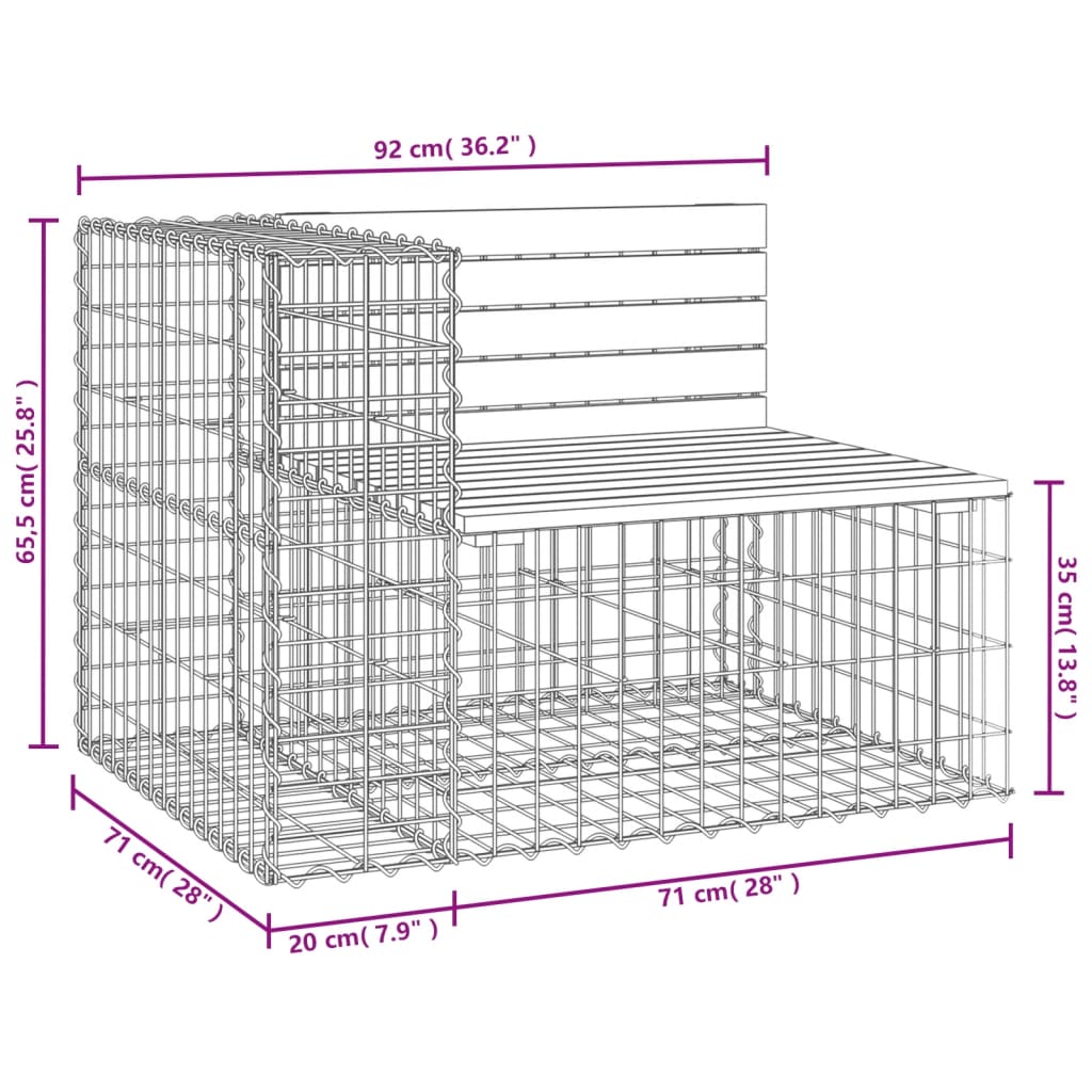 vidaXL Gartenbank aus Gabionen 92x71x65,5 cm Massivholz Kiefer