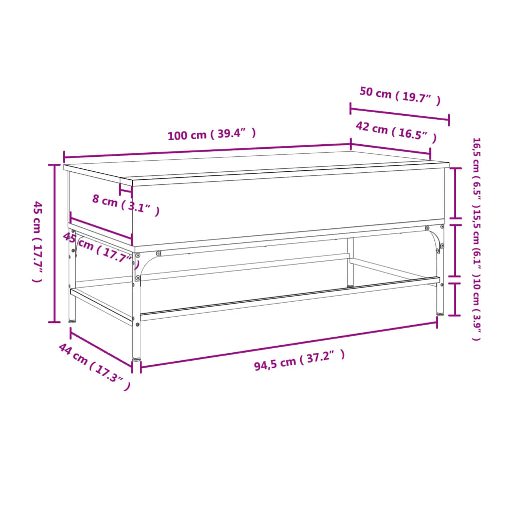 vidaXL Couchtisch Sonoma-Eiche 100x50x45 cm Holzwerkstoff und Metall