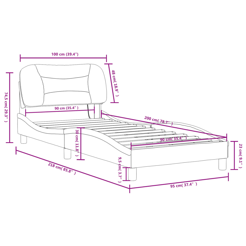 vidaXL Bettgestell mit LED Schwarz 90x200 cm Kunstleder