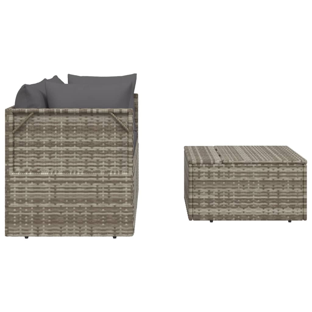 vidaXL 3-tlg. Garten-Lounge-Set mit Kissen Grau Poly Rattan